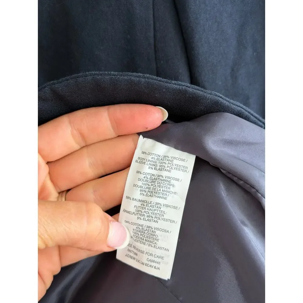 J. Crew Single Breasted Stretch Cotton Blazer Navy Blue 0P
